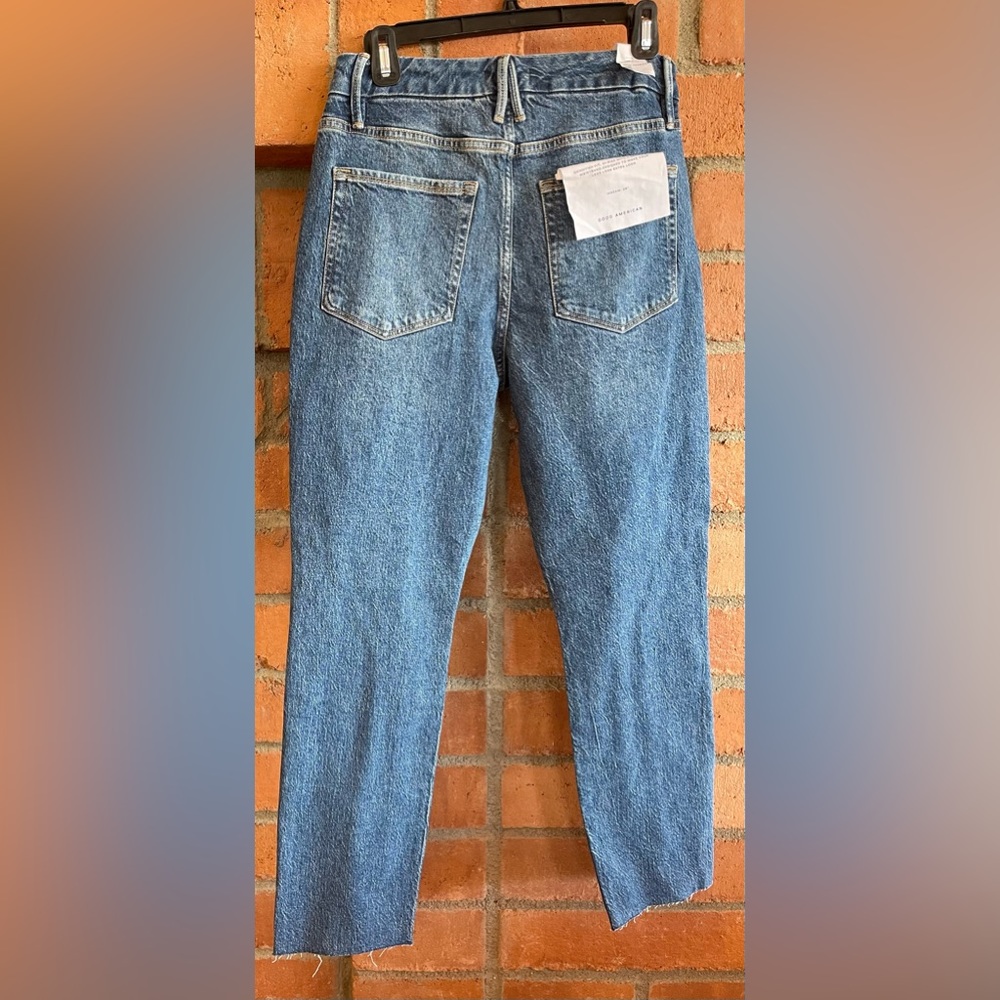 Good American High Rise Straight Leg Jeans - Medium Wash Blue - Picture 2 of 7